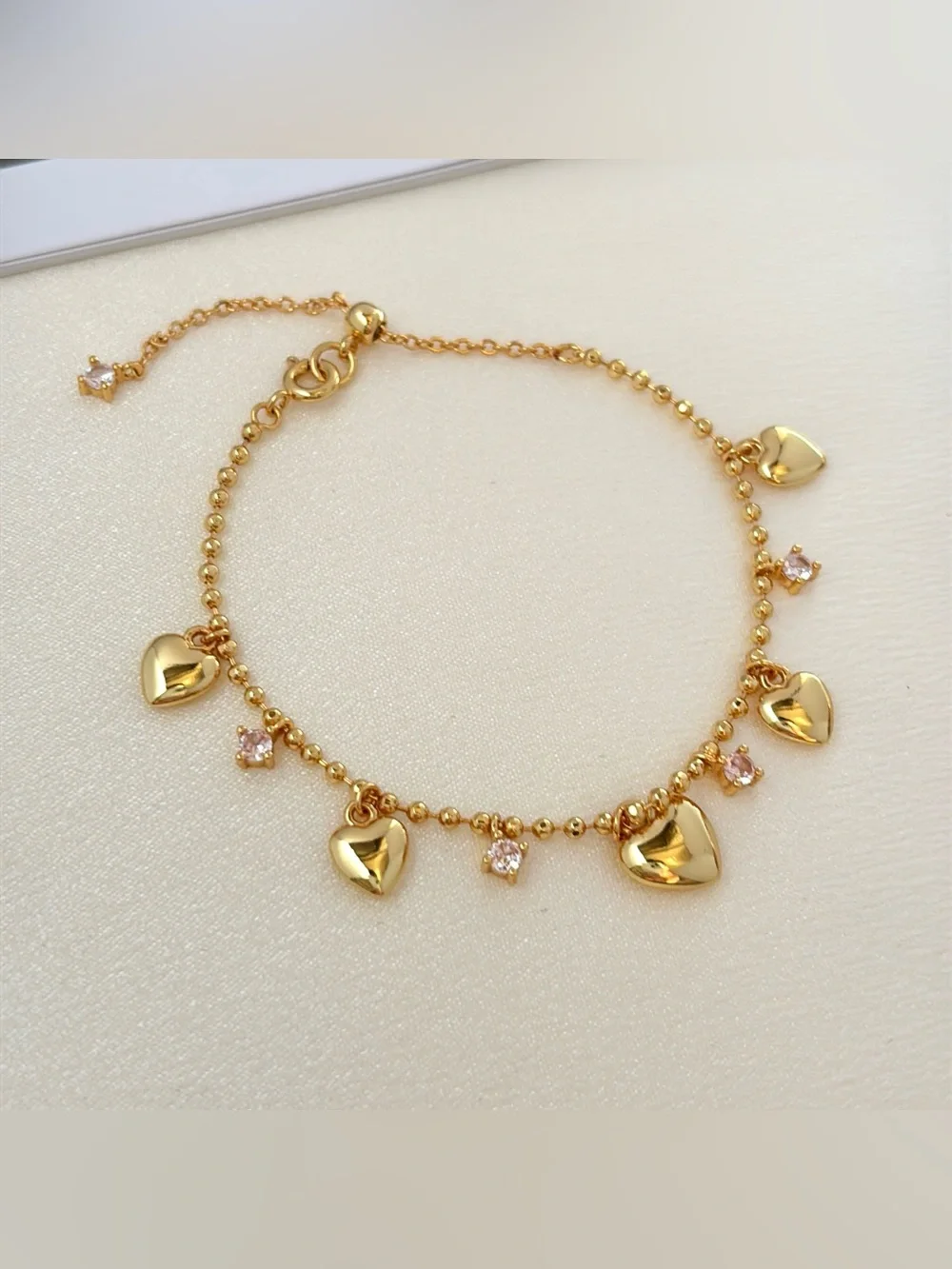 Adjustable CZ Love Heart Charm Bracelet for Women